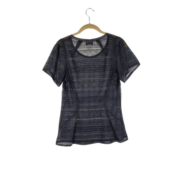 Byron Lars Beauty Mark Top Black Lace Mesh Short Sleeve Sheer Tee Shirt Size 4 - Picture 3 of 8